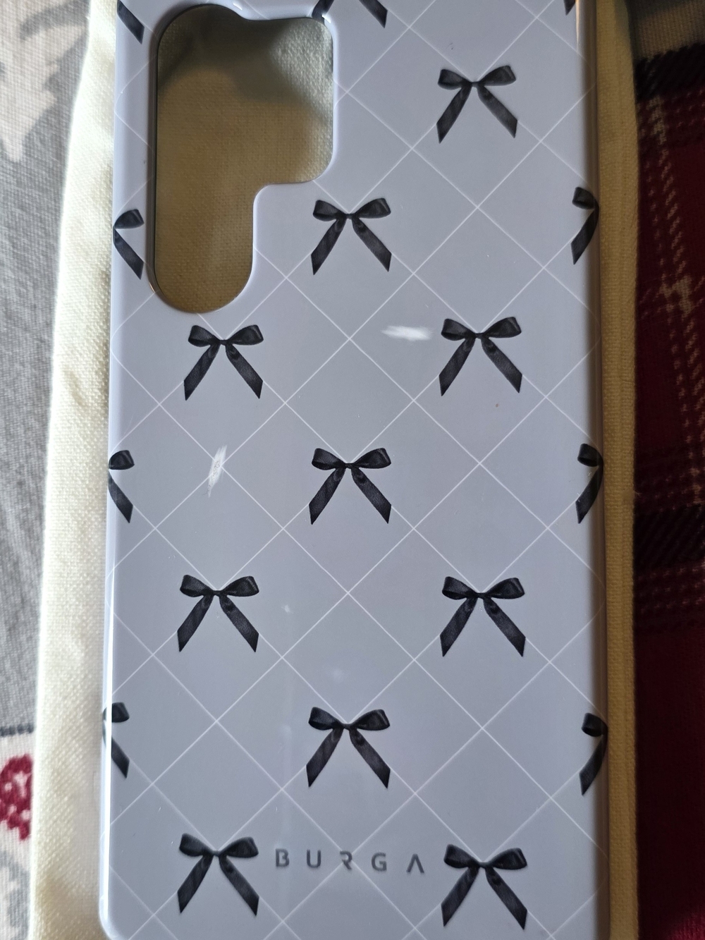 White Phone Case with Black Bow Pattern